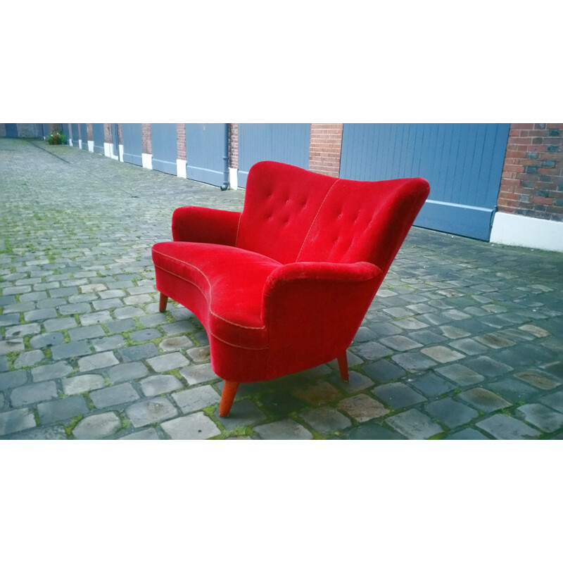 Skandinavisches 2-Sitzer-Sofa in Rot, Carl MALMSTEN - 1950