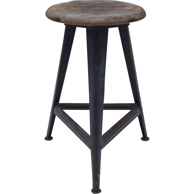 Vintage Bauhaus Metal and Wood Stool, 1940s