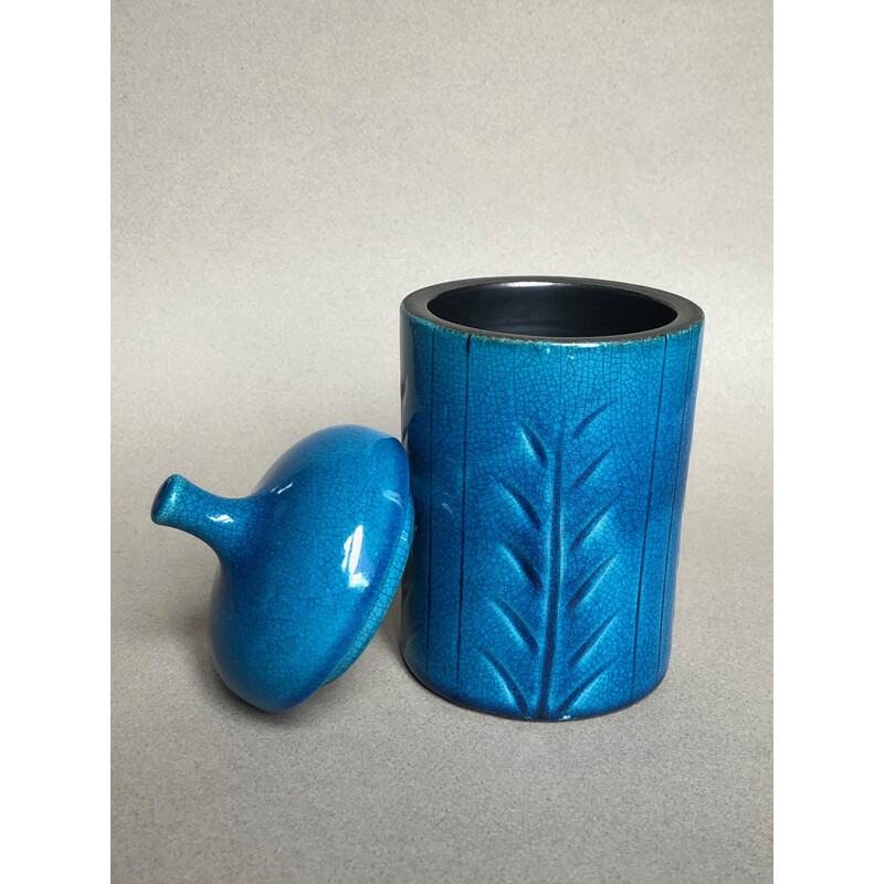 Vintage blue ceramic box by Pol Chambost, 1960