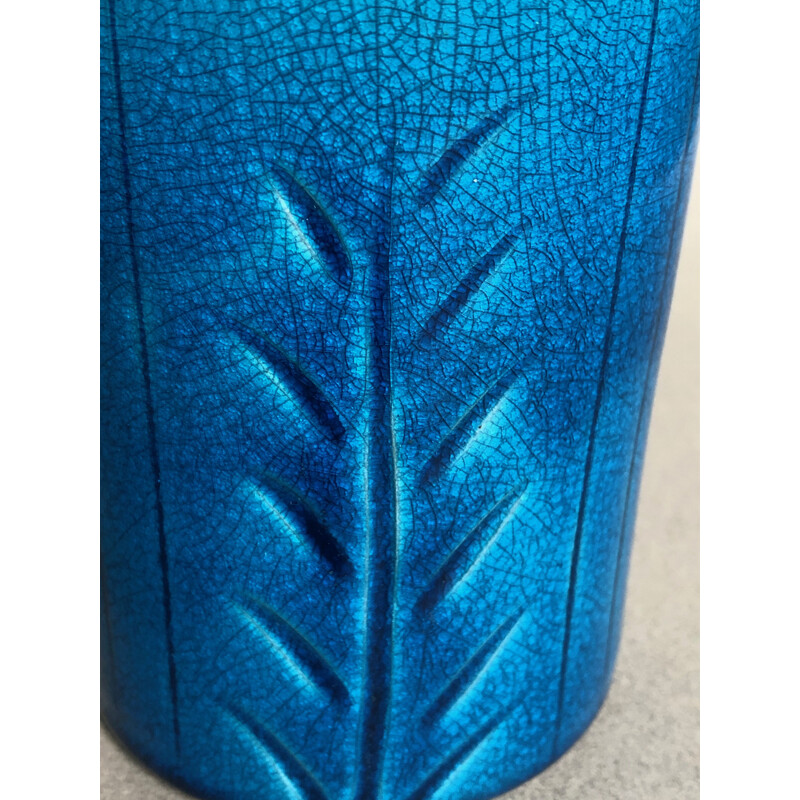 Vintage blue ceramic box by Pol Chambost, 1960