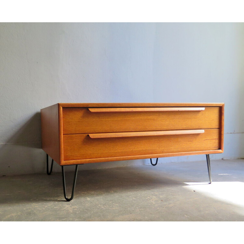 Vintage Low teak sideboard with large drawers, 1970s