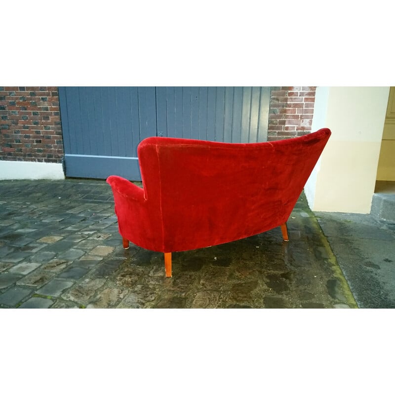 Skandinavisches 2-Sitzer-Sofa in Rot, Carl MALMSTEN - 1950