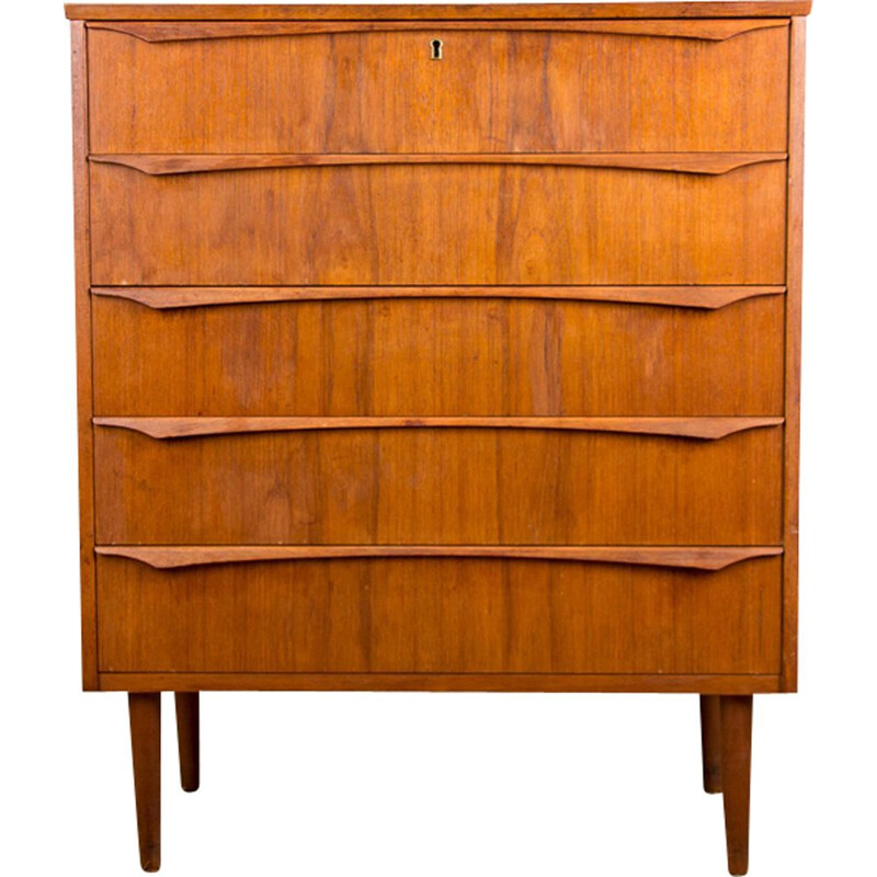 Large vintage teak 5 drawers Danish chest 1960