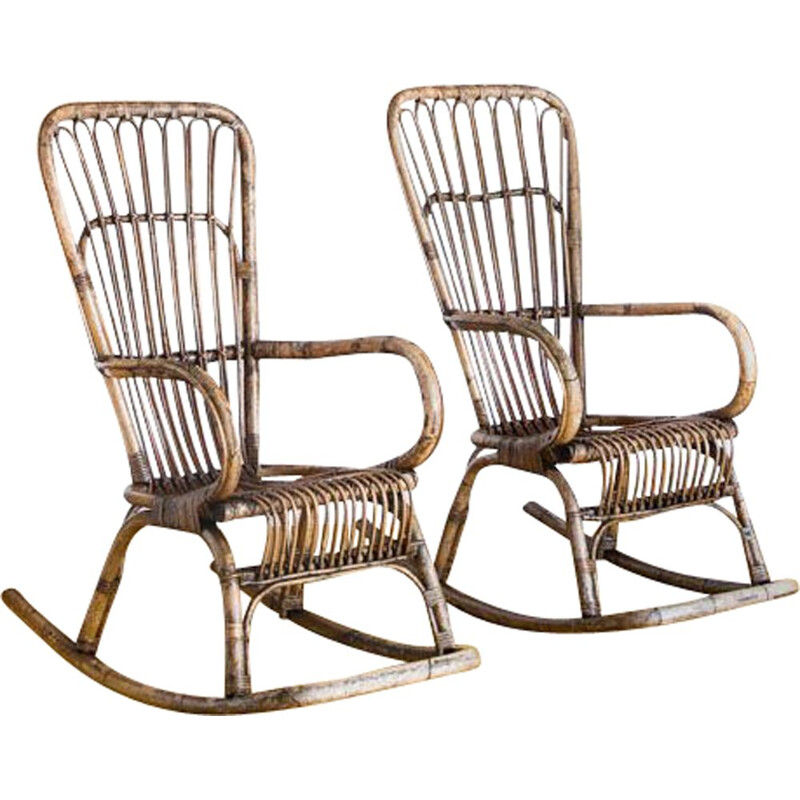 Paar vintage Spaanse rotan schommelstoelen, 1960