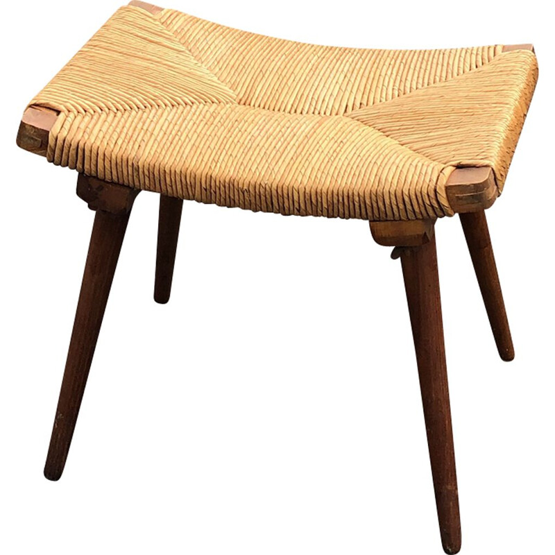 Vintage straw stool 1960 