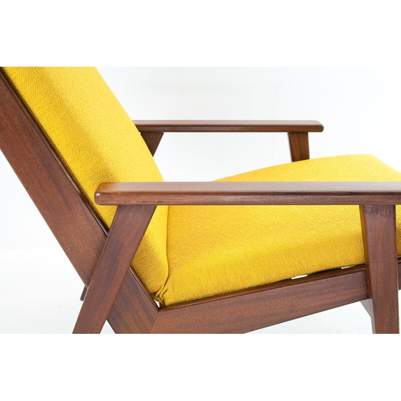 Gelderland "Lotus" armchair in wood and yellow fabric, Rob PARRY - 1950s