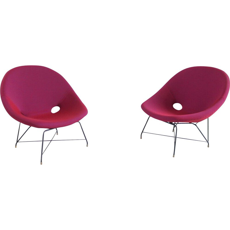 Pair of vintage Cosmos Chairs in Ruby red by Augusto Bozzi for Saporiti 1954