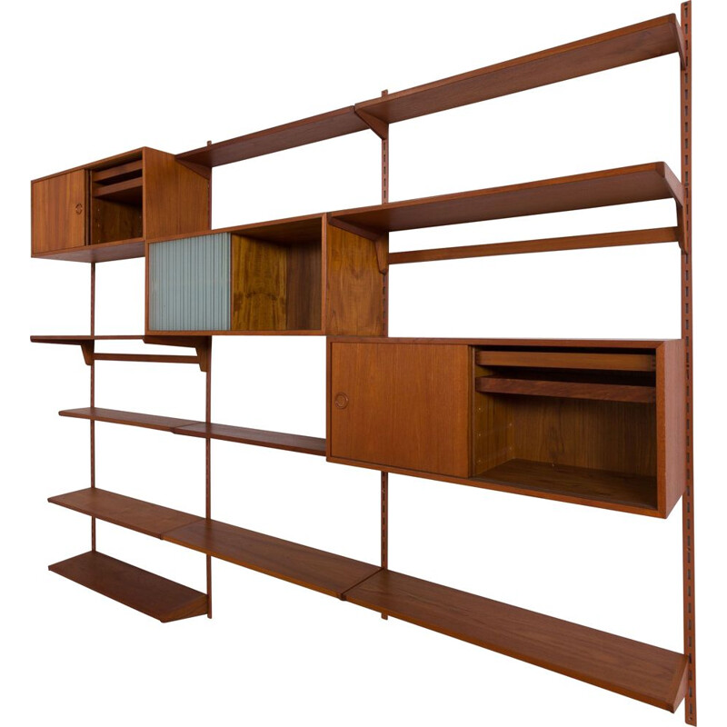 Vintage FM Wall Unit in teak with 3 cabinets and 10 shelves Kai Kristiansen