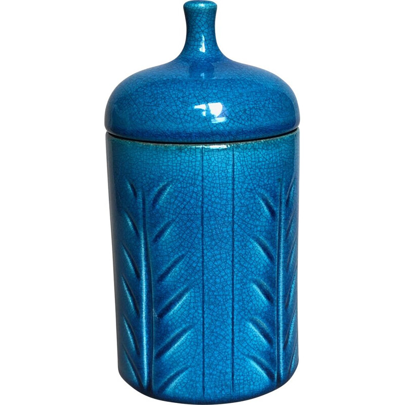 Caja vintage de cerámica azul de Pol Chambost, 1960
