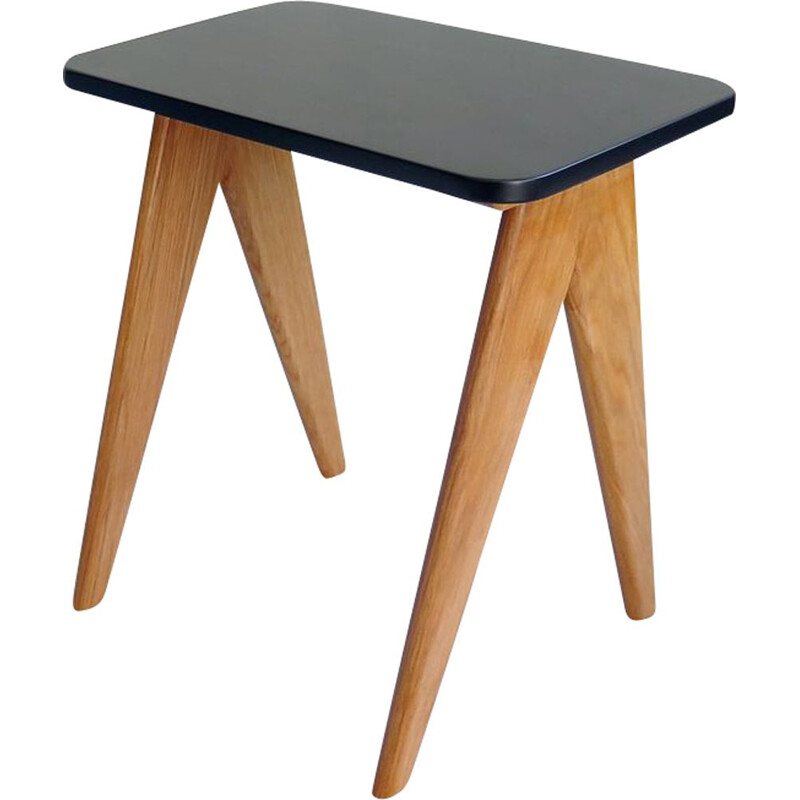 Vintage black lacquered and oak side table