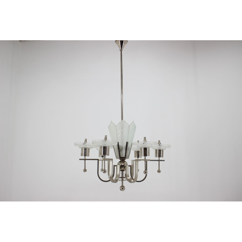 Art Deco vintage bauhaus suspension in chrome functionalism, Czechoslovakia 1930