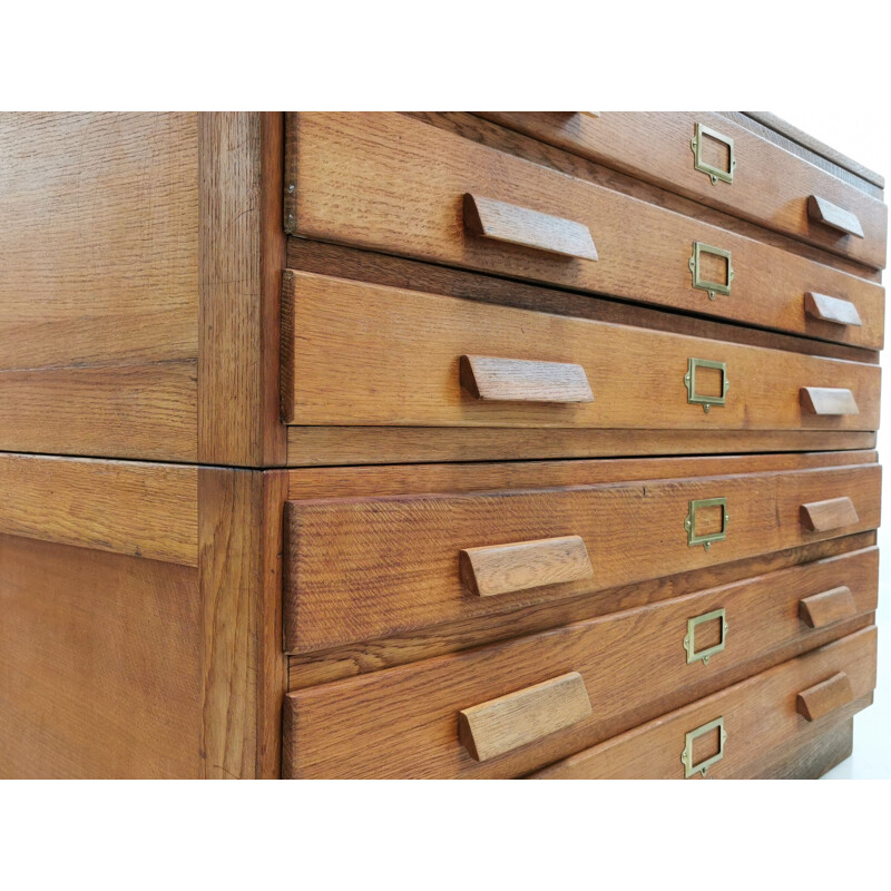 Vintage Made Oak Plan Chest of Drawers Artists Map Table British 1940s