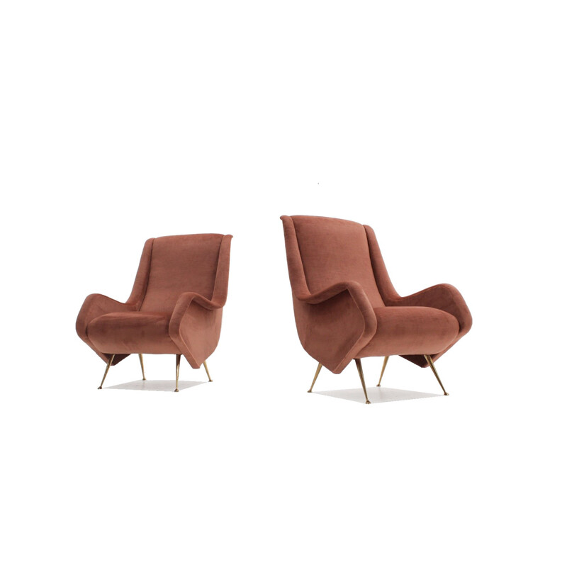 Pair of Vintage Armchairs in pink velvet Aldo Morbelli, ISA 1950