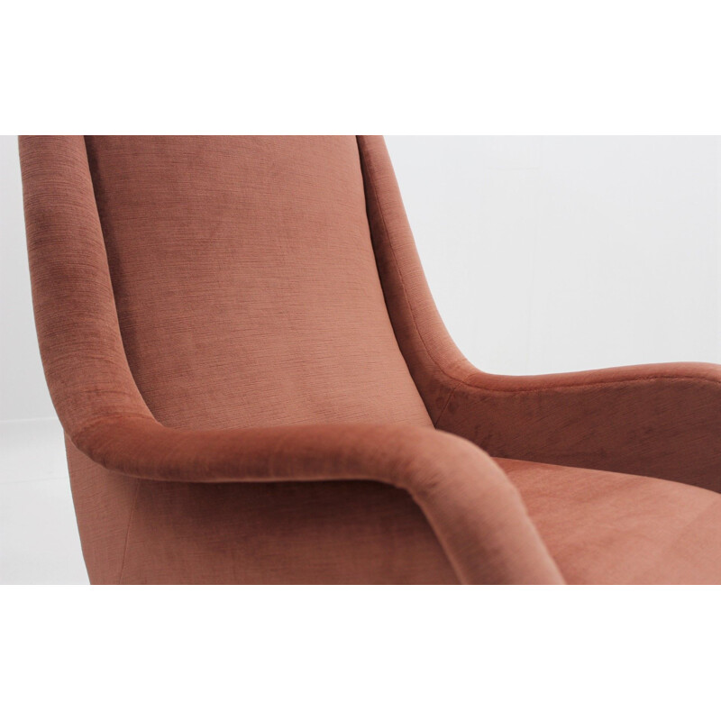 Paire de Fauteuils Vintage en velours rose Aldo Morbelli, ISA 1950