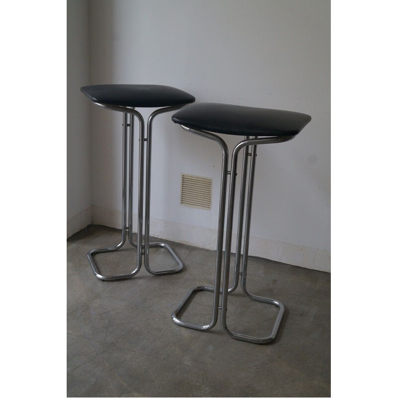 Pair of vintage bar stool in skai and chromed metal 1970