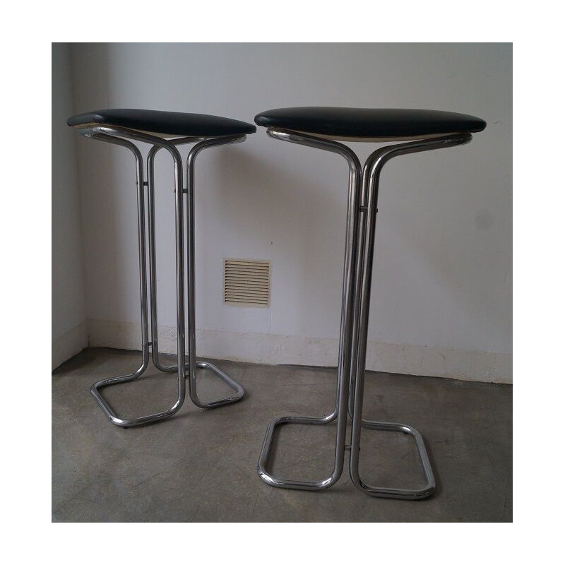 Pair of vintage bar stool in skai and chromed metal 1970