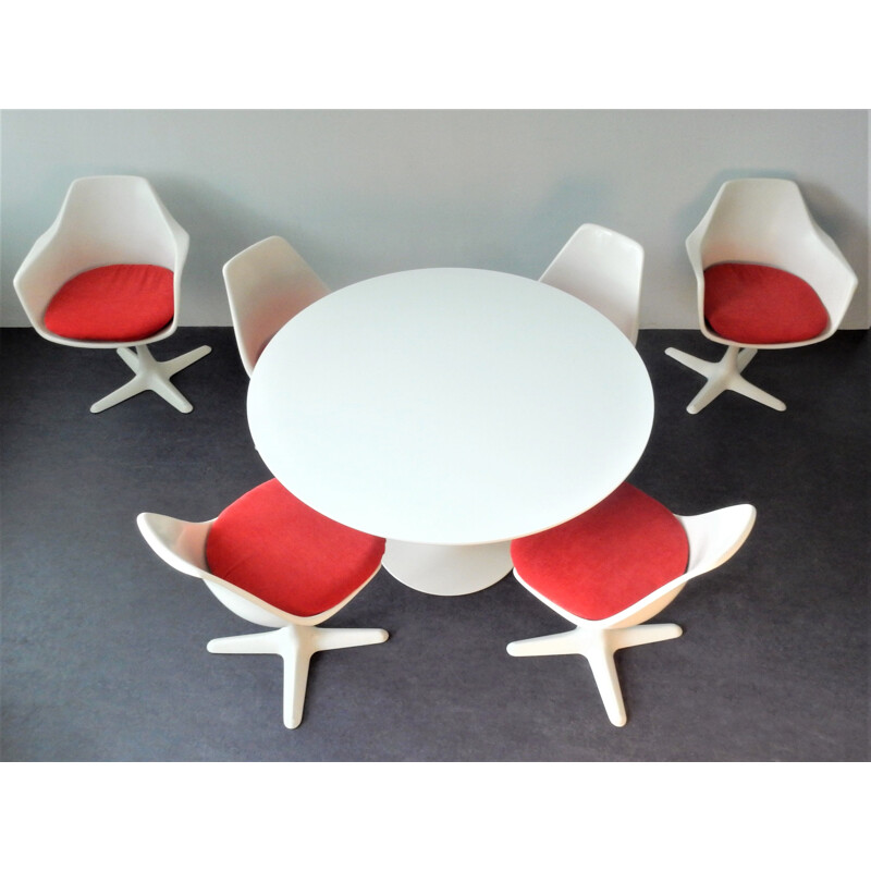 Set of 5 vintage Tulip Dining Table & Chairs Set by Maurice Burke for Arkana, England, 1960s