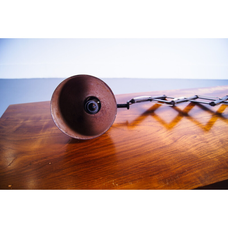 Vintage Industrial Black Enamel Scissor Wall Lamp, 1930s