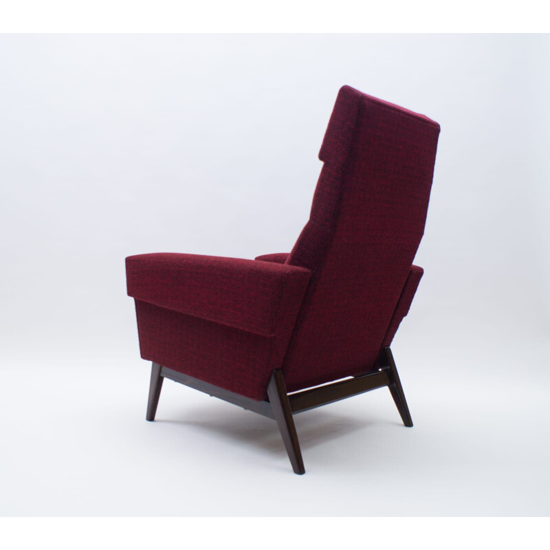 Vintage lounge armchair in wood and fabric, scandinavian 1960