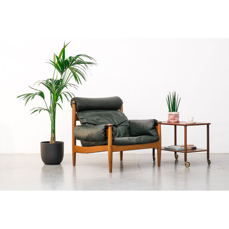 Vintage green leather lounge armchair by Profolia Werke 1970