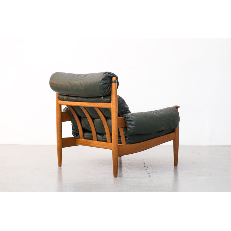 Vintage green leather lounge armchair by Profolia Werke 1970