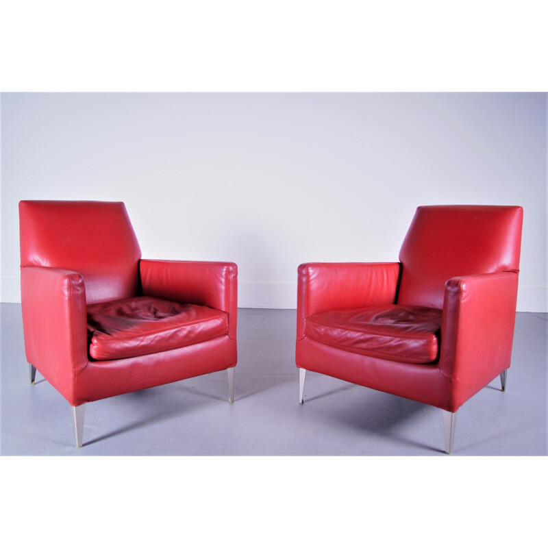 Pair of vintage leather lounge chairs Antonio Citterio Maxalto B&B Italia 2000