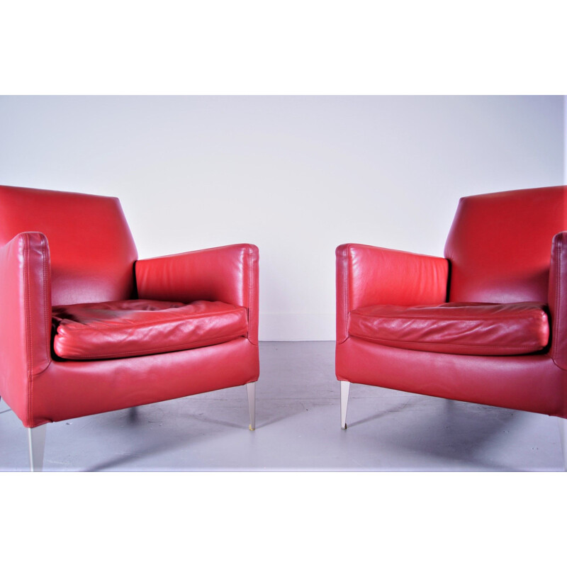 Pair of vintage leather lounge chairs Antonio Citterio Maxalto B&B Italia 2000