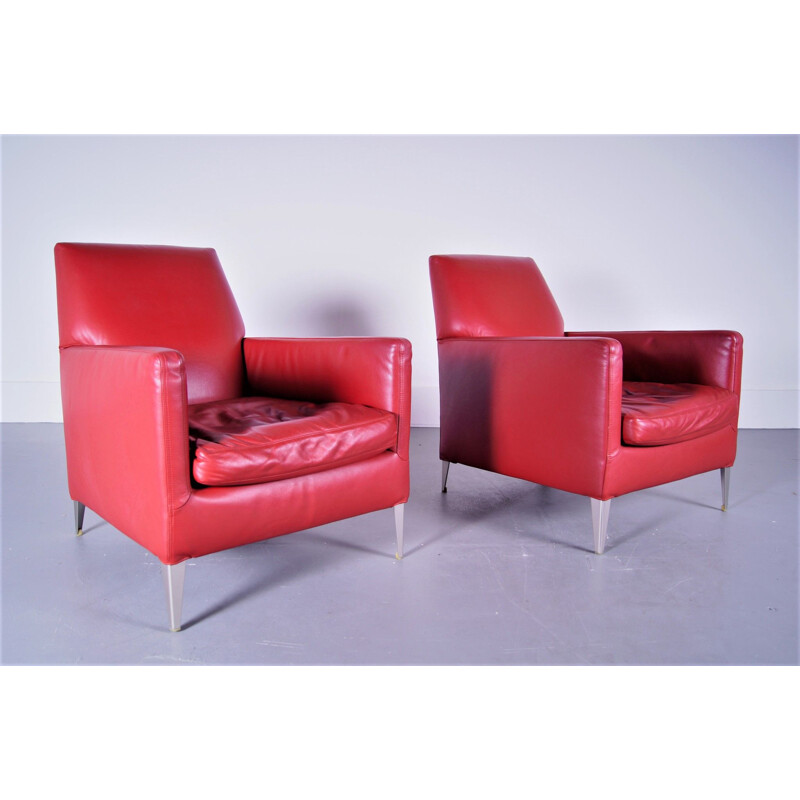 Paire de fauteuils lounge vintage en cuir Antonio Citterio Maxalto B&B Italia 2000