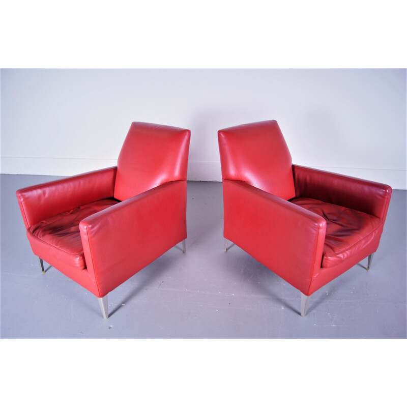 Pair of vintage leather lounge chairs Antonio Citterio Maxalto B&B Italia 2000