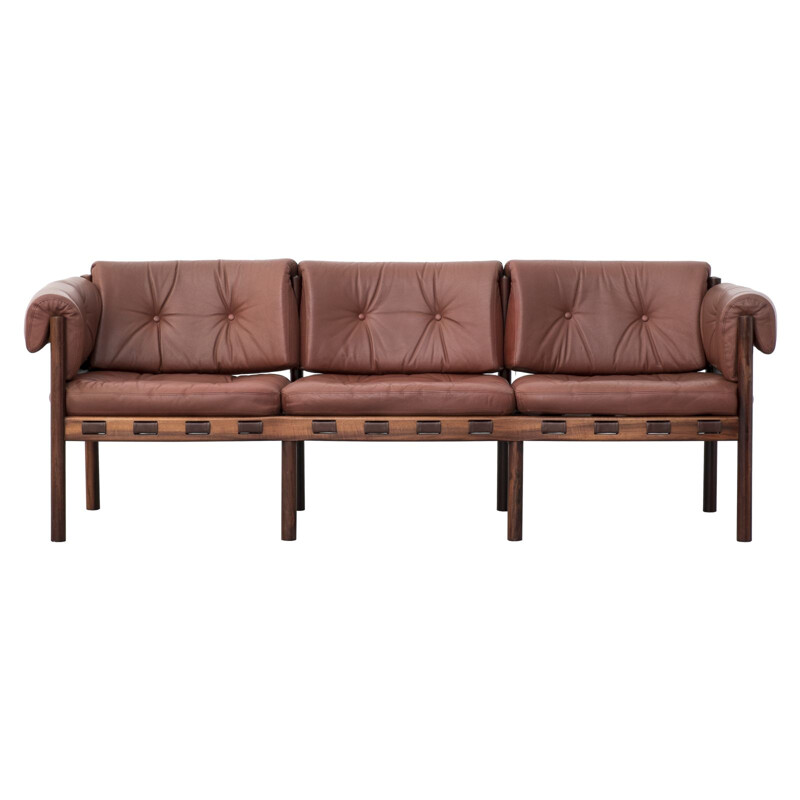 Vintage Leather aned rosewood model 925 sofa by Sven Ellekaer for Coja 1963