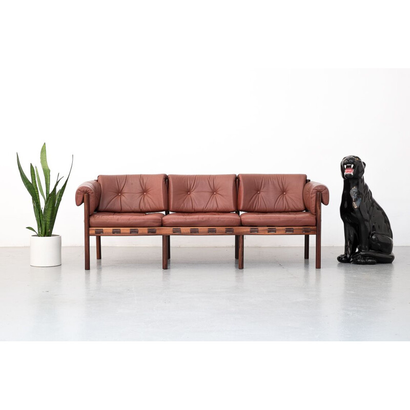 Vintage Leather aned rosewood model 925 sofa by Sven Ellekaer for Coja 1963