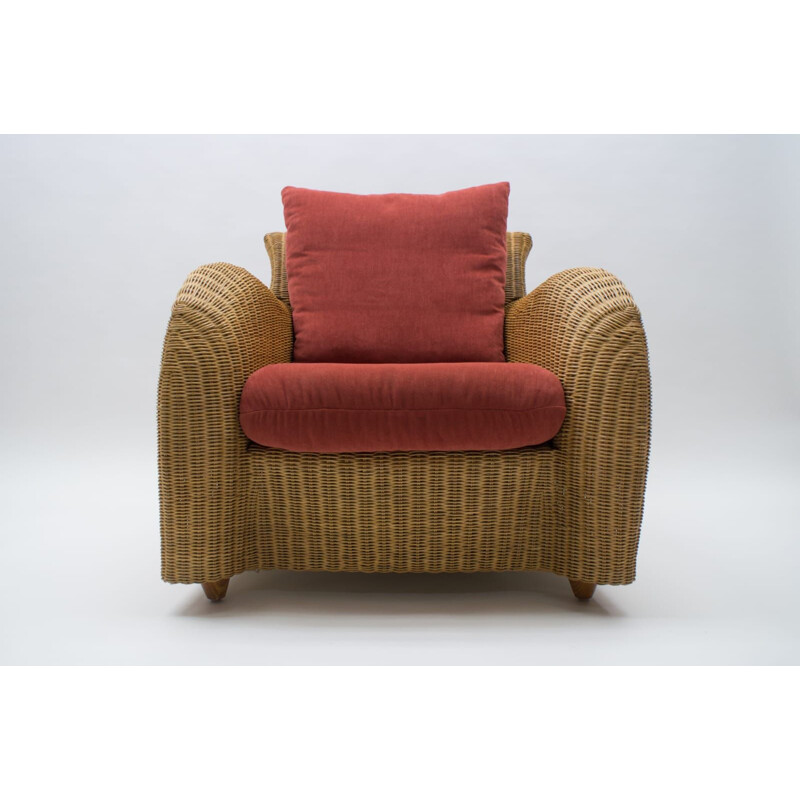 Vintage Rattan Armchair, Italian 1970s