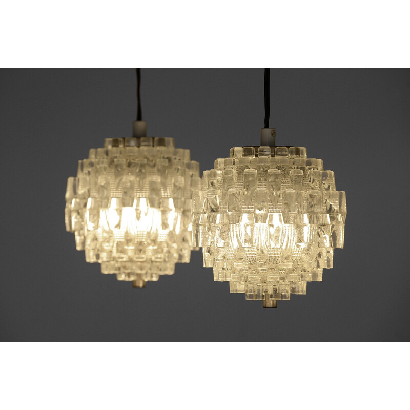 Pair of vintage glass pendant lights by Carl Fagerlund for Orrefors. Sweden 1960s