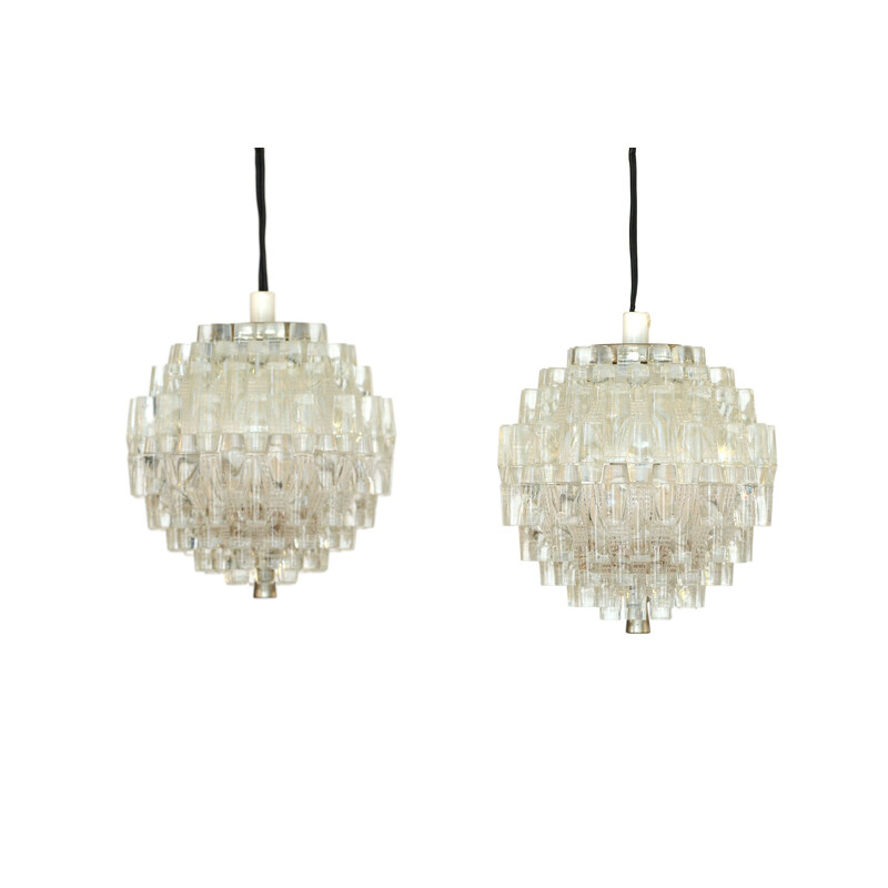 Pair of vintage glass pendant lights by Carl Fagerlund for Orrefors. Sweden 1960s