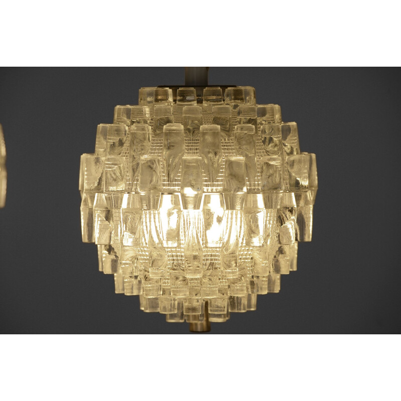 Pair of vintage glass pendant lights by Carl Fagerlund for Orrefors. Sweden 1960s