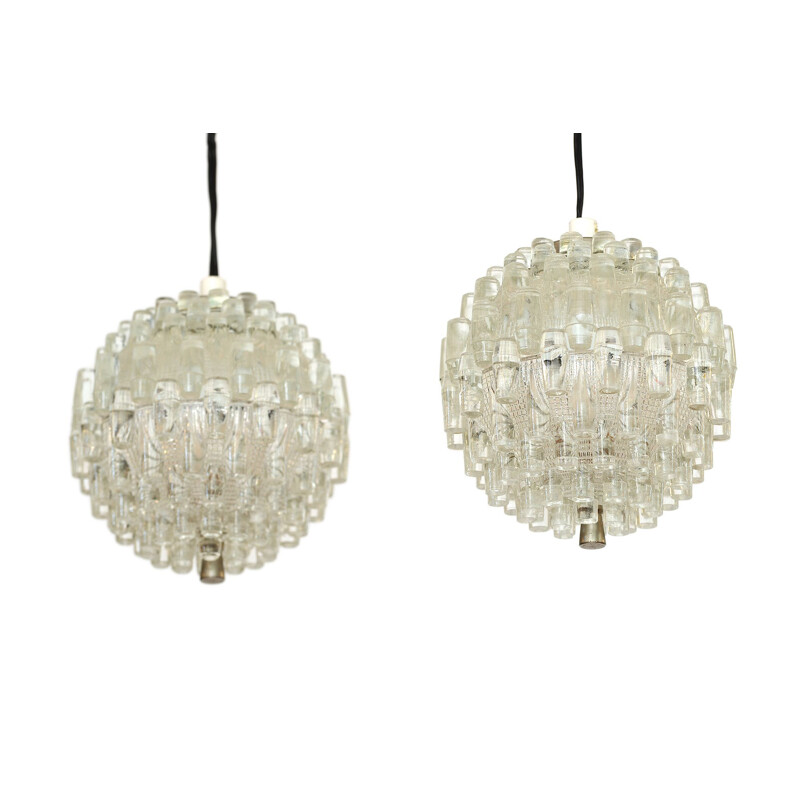 Pair of vintage glass pendant lights by Carl Fagerlund for Orrefors. Sweden 1960s