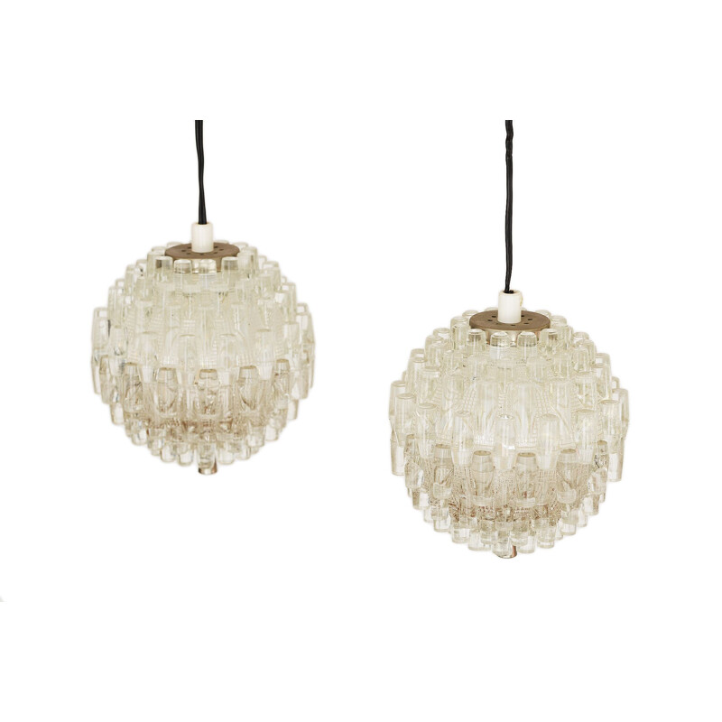 Pair of vintage glass pendant lights by Carl Fagerlund for Orrefors. Sweden 1960s