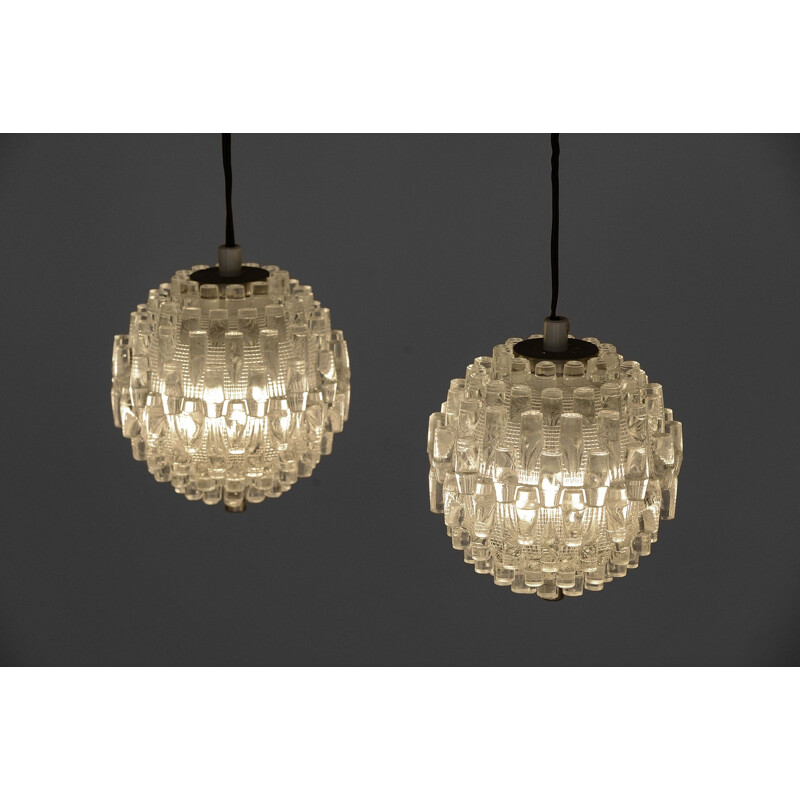 Pair of vintage glass pendant lights by Carl Fagerlund for Orrefors. Sweden 1960s