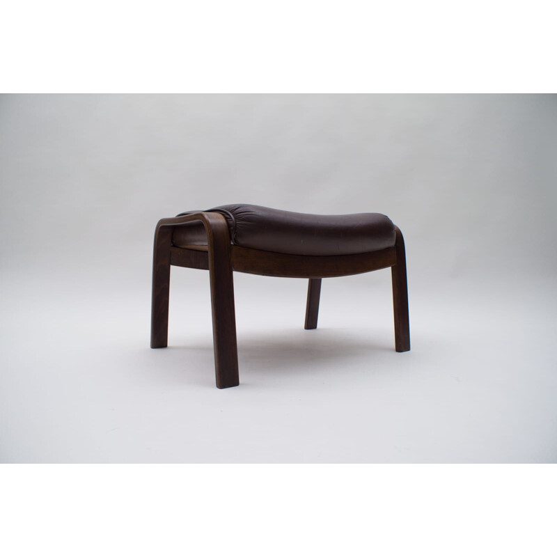 Vintage Leather Stool Göte Möbler, Swedish 1960s