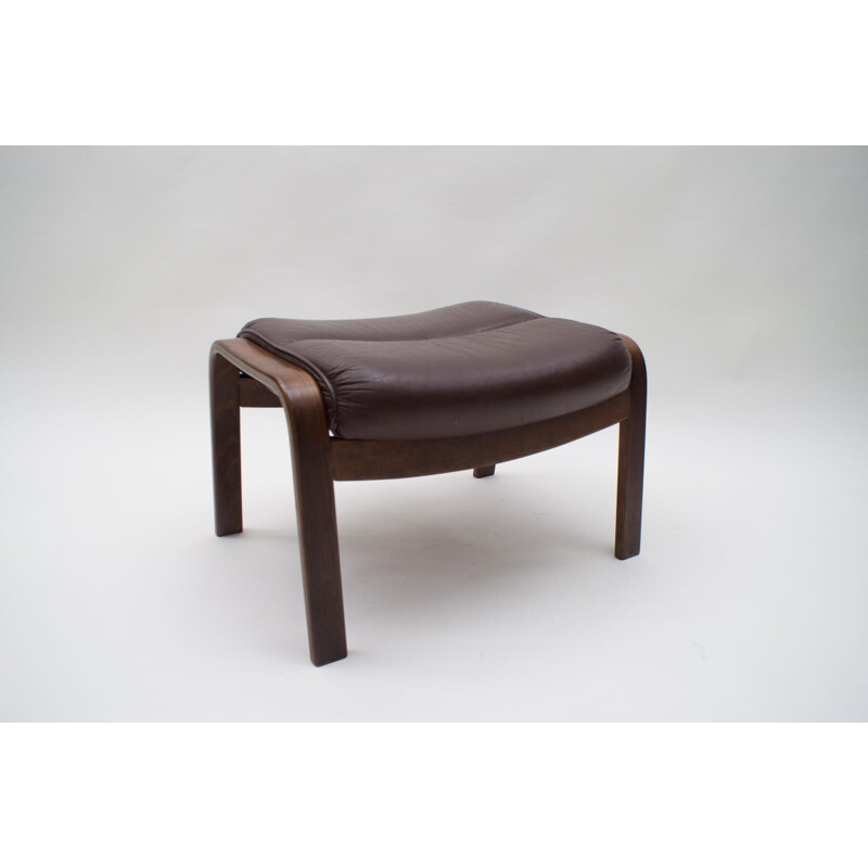 Vintage Leather Stool Göte Möbler, Swedish 1960s