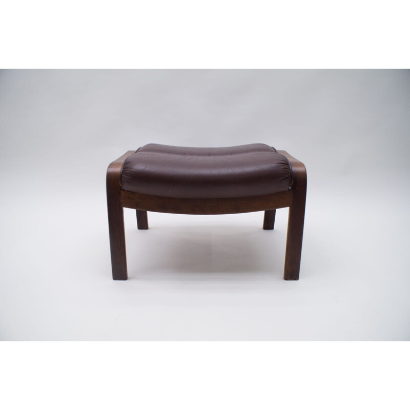 Vintage Leather Stool Göte Möbler, Swedish 1960s