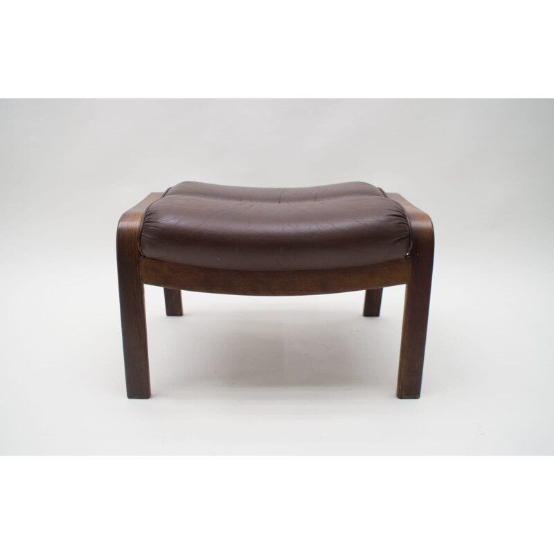 Vintage Leather Stool Göte Möbler, Swedish 1960s