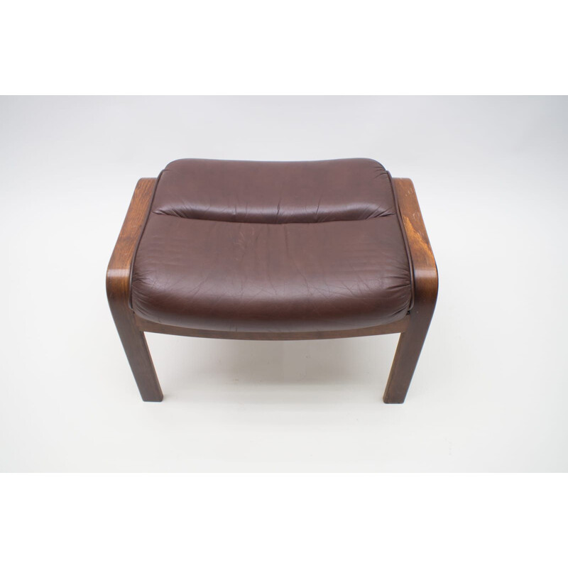 Vintage Leather Stool Göte Möbler, Swedish 1960s