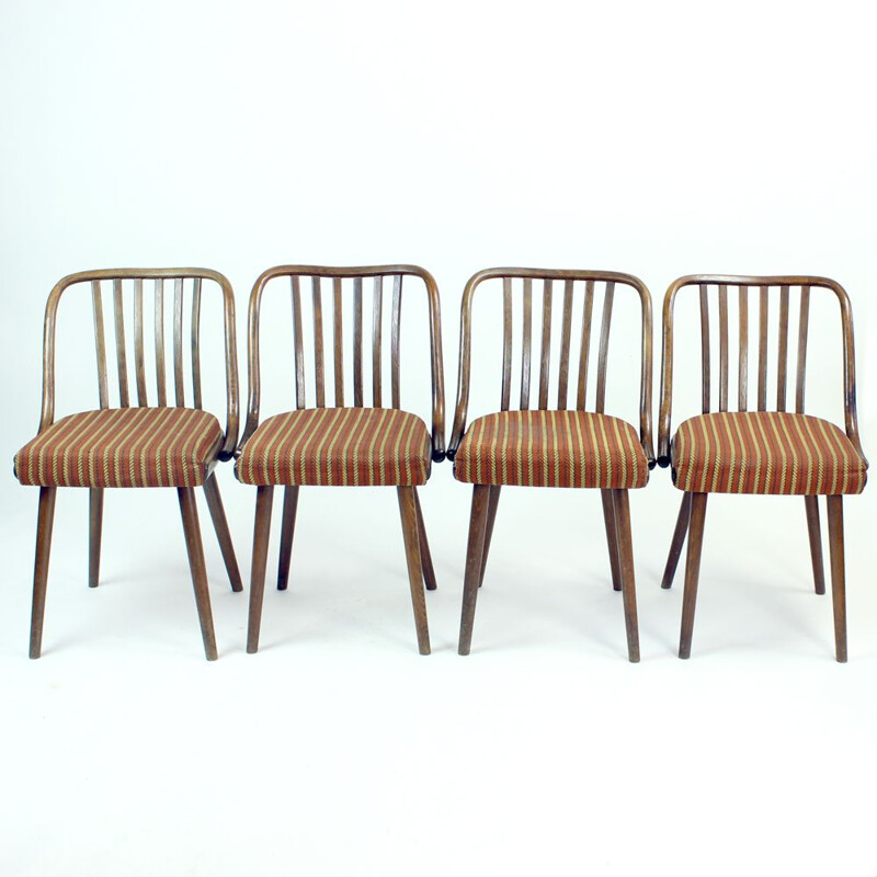 Juego de 4 sillas vintage de madera curvada de Thonet, Checoslovaquia 1960