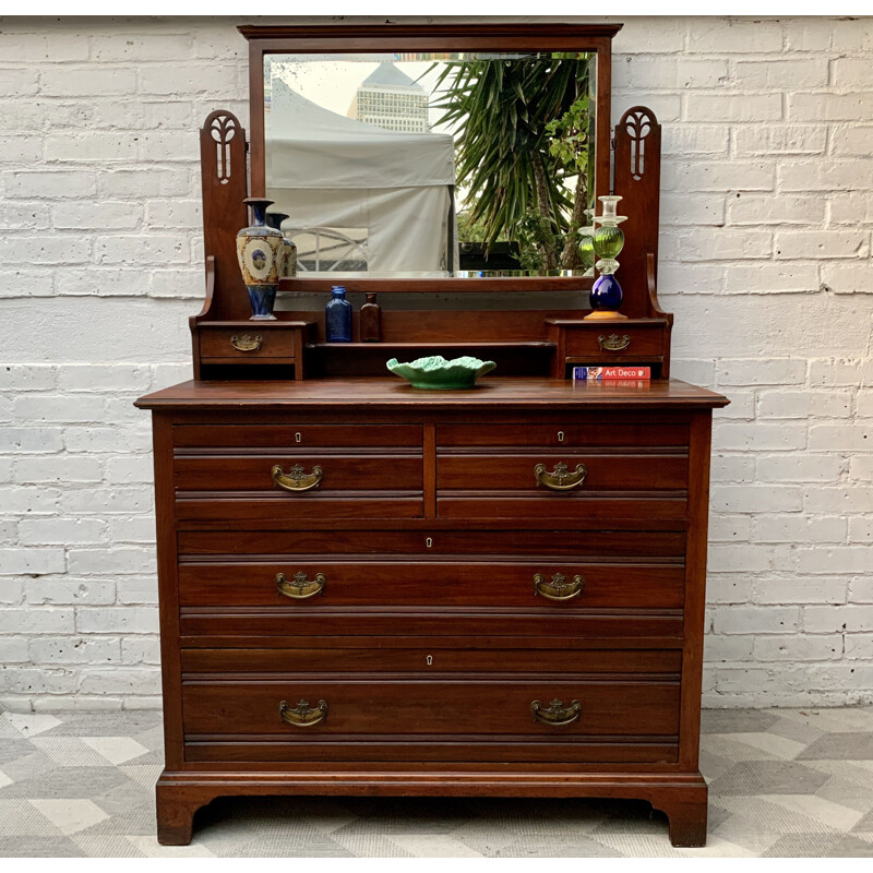 Large vintage  Arts and Crafts Dressing Table Drawers with Mirror