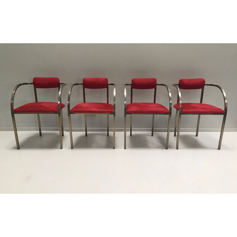 Set of 4 vintage brass and velvet yacht chairs USA art deco 1970