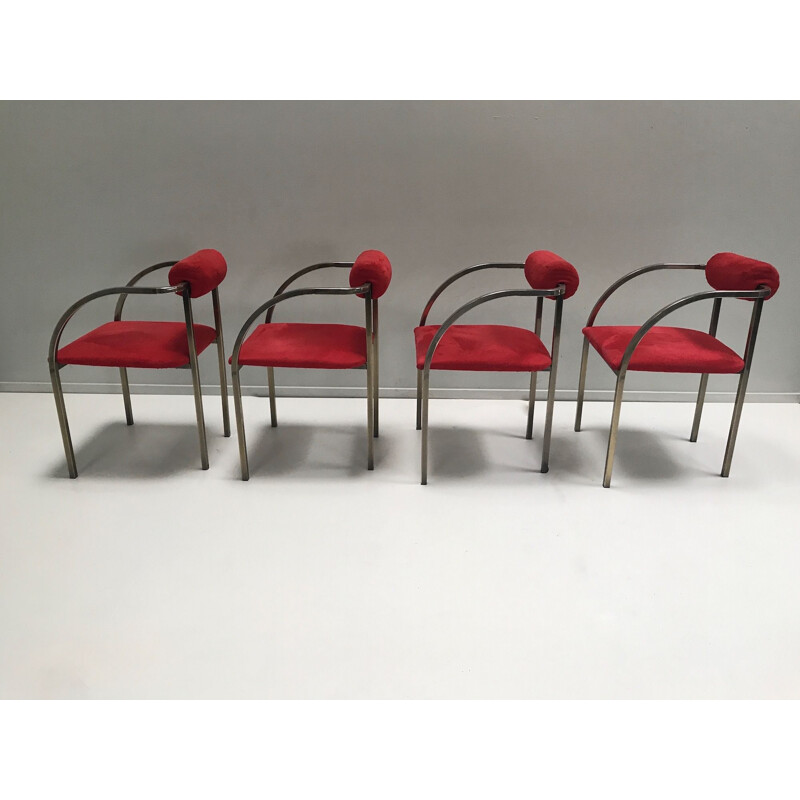 Set of 4 vintage brass and velvet yacht chairs USA art deco 1970
