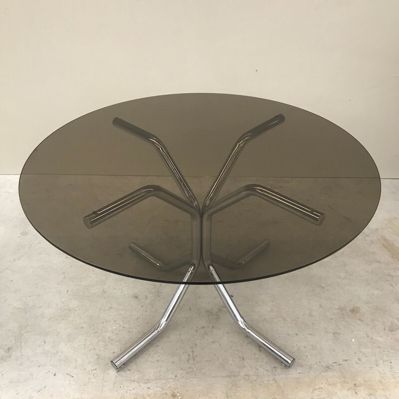 Vintage round table in glass and chrome 1970