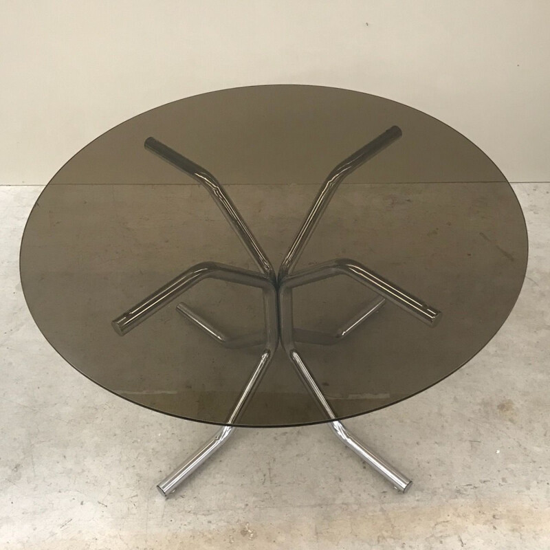 Vintage round table in glass and chrome 1970