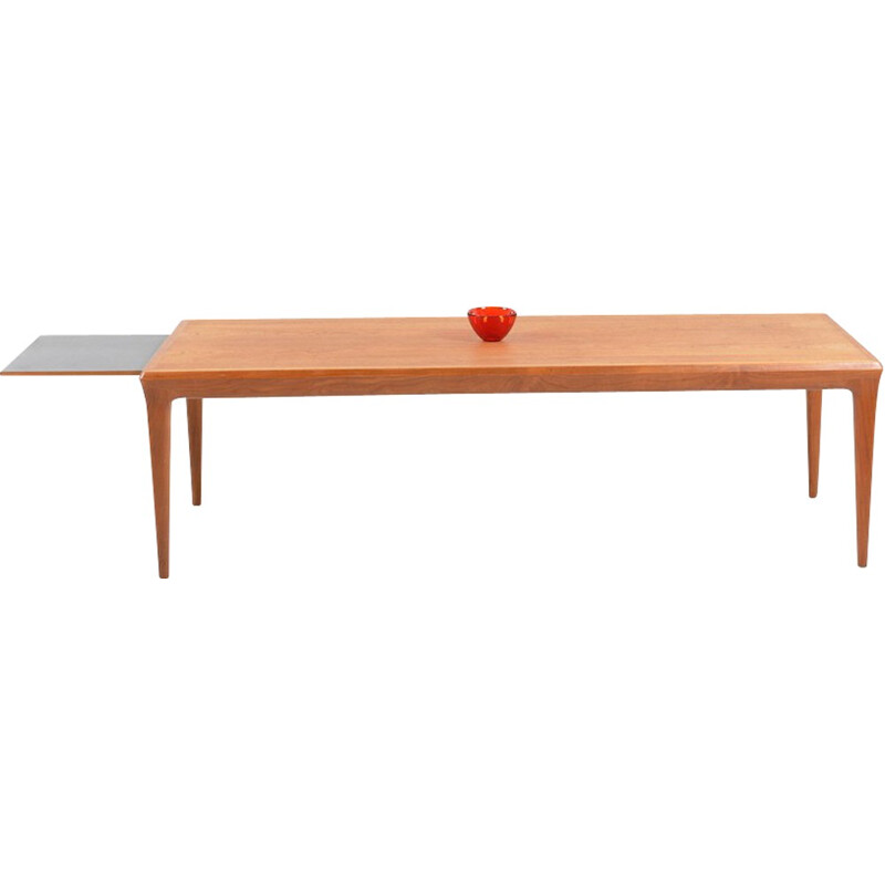 Tavolino vintage scandinavo con ripiano a scomparsa in teak, Danimarca 1960